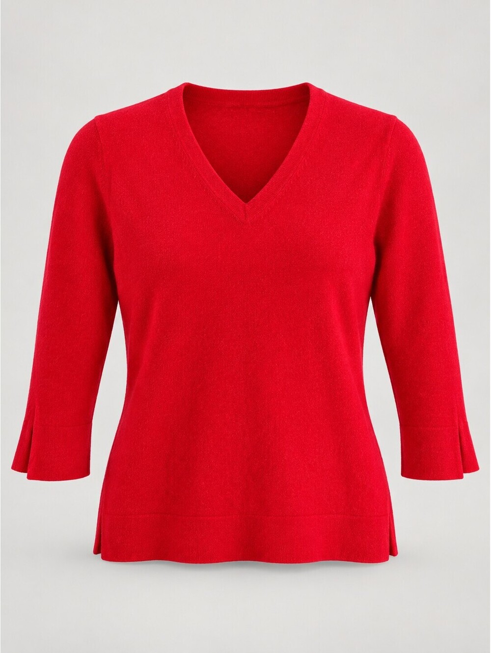 Lands' End Women's Red 100% Cashmere V-Neck 3/4 Sleeve Sweater M